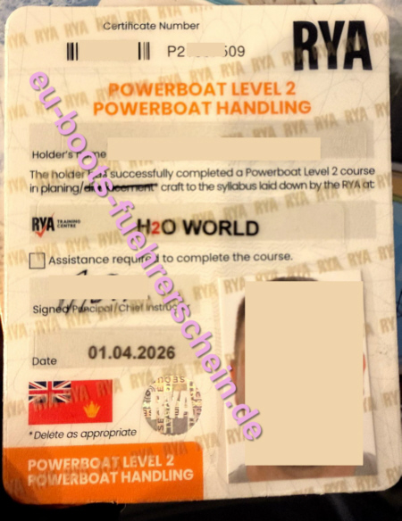 boots führerschein 2026 rya